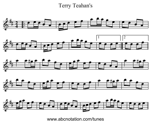Terry Teahan's - staff notation