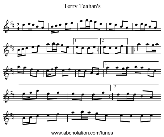 Terry Teahan's - staff notation