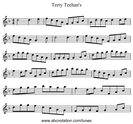 Terry Teehan's - staff notation