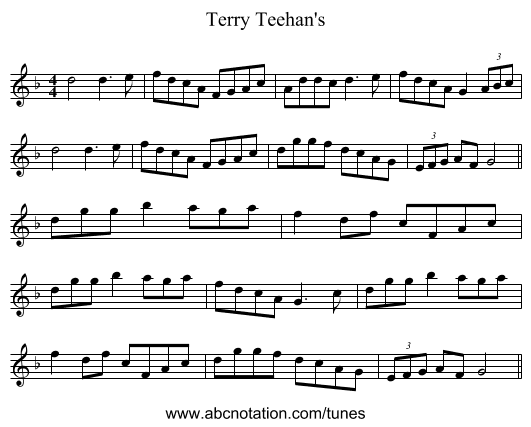 Terry Teehan's - staff notation