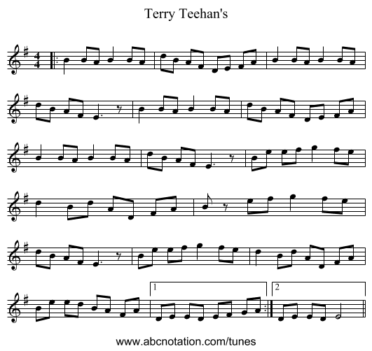 Terry Teehan's - staff notation