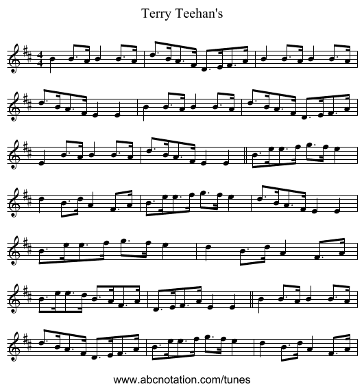 Terry Teehan's - staff notation