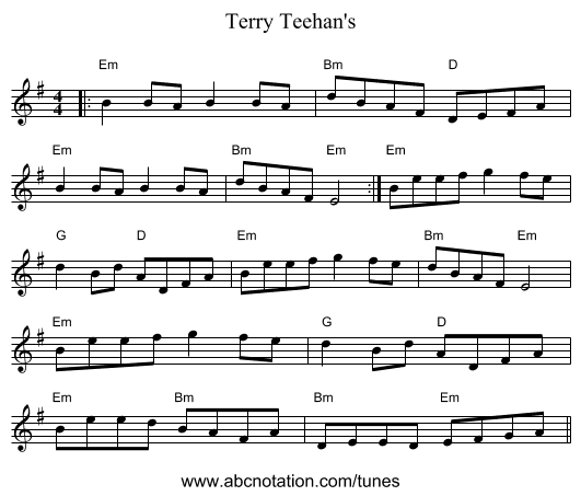 Terry Teehan's - staff notation