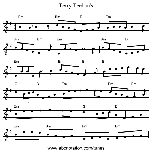 Terry Teehan's - staff notation