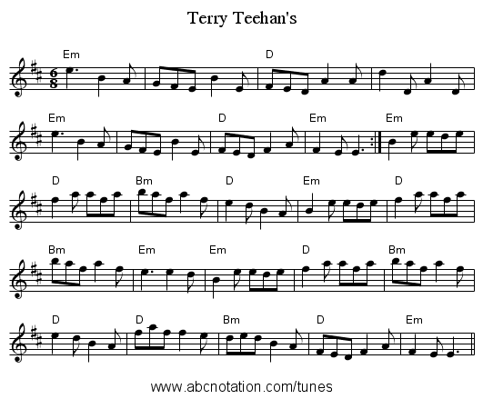 Terry Teehan's - staff notation