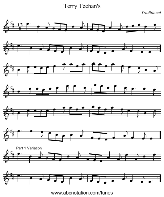 Terry Teehan's - staff notation