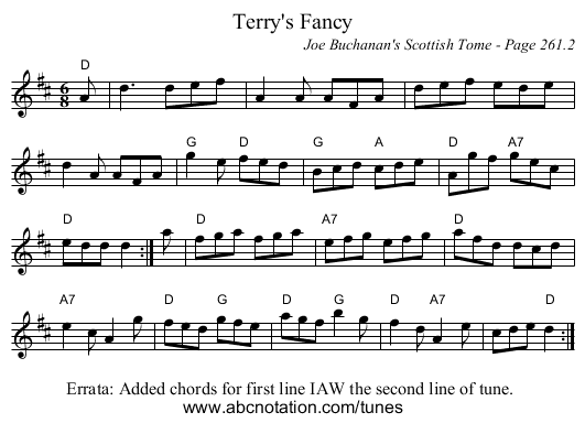 Terry's Fancy - staff notation