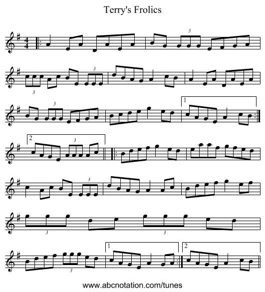 Terry's Frolics - staff notation