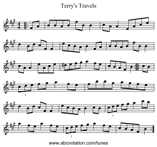 Terry's Travels - staff notation