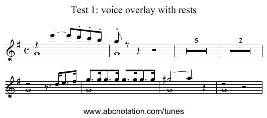 Test 1: voice overlay with rests - staff notation