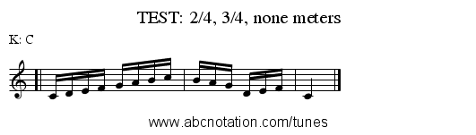 TEST: 2/4, 3/4, none meters - staff notation