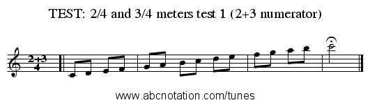 TEST: 2/4 and 3/4 meters test 1 (2+3 numerator) - staff notation