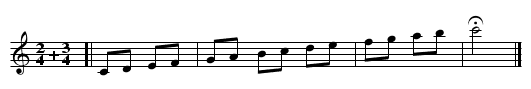 TEST: 2/4 and 3/4 meters test 3 (2/4+3/4) - staff notation