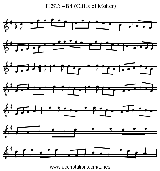 TEST: +B4 (Cliffs of Moher) - staff notation