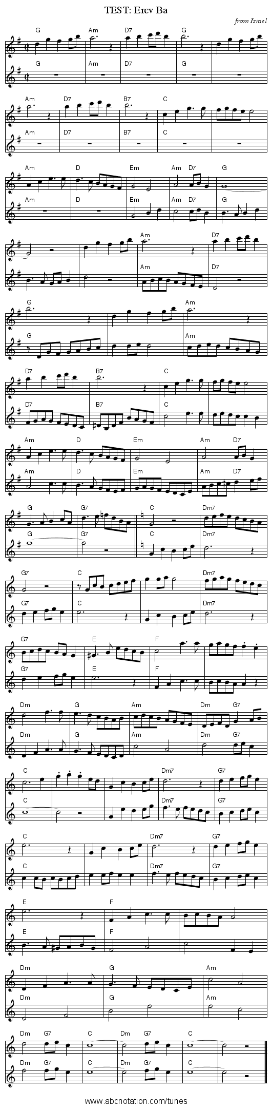 TEST: Erev Ba - staff notation