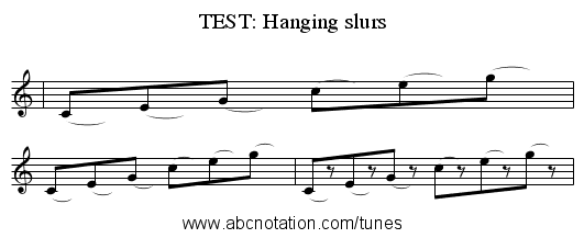 TEST: Hanging slurs - staff notation