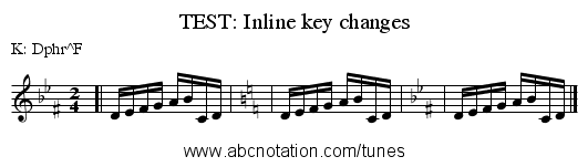 TEST: Inline key changes - staff notation