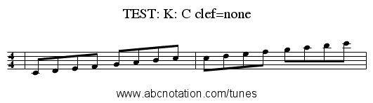 TEST: K: C clef=none - staff notation