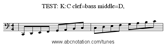 TEST: K:C clef=bass middle=D, - staff notation