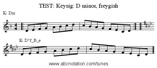 TEST: Keysig: D minor, freygish - staff notation