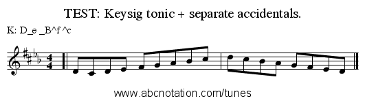 TEST: Keysig tonic + separate accidentals. - staff notation