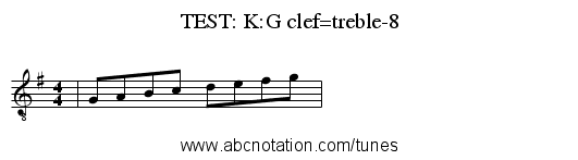 TEST: K:G clef=treble-8 - staff notation