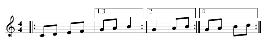 TEST: One multiple and two single endings. - staff notation