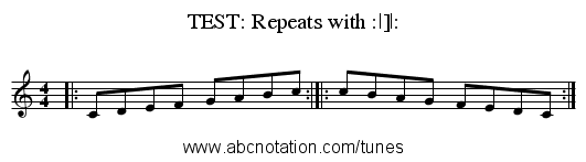 TEST: Repeats with :|]|: - staff notation