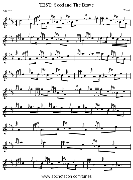 TEST: Scotland The Brave - staff notation