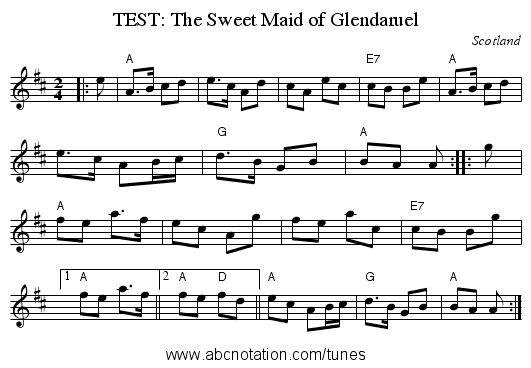 TEST: The Sweet Maid of Glendaruel - staff notation