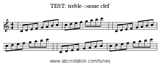 TEST: treble->none clef - staff notation