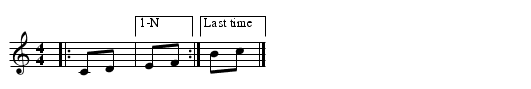 TEST: Two endings with quoted labels - staff notation