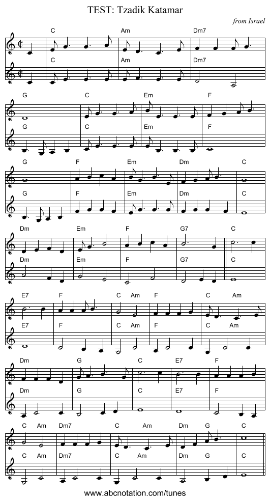 TEST: Tzadik Katamar - staff notation