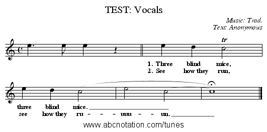 TEST: Vocals - staff notation