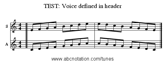 TEST: Voice defined in header - staff notation