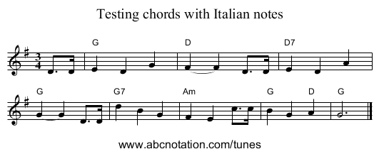 Testing chords with Italian notes - staff notation