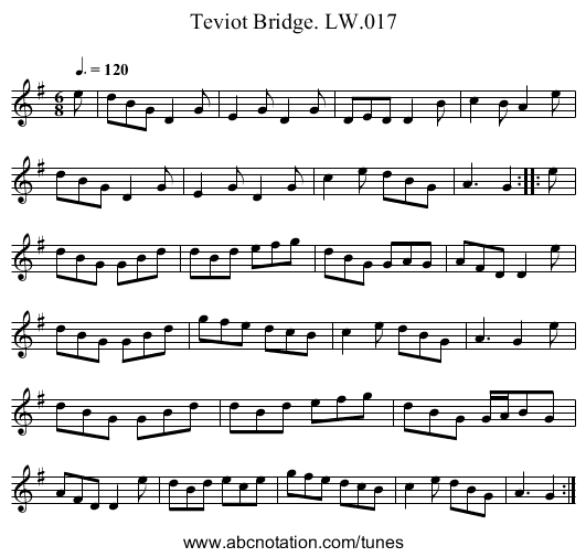 Teviot Bridge. LW.017 - staff notation