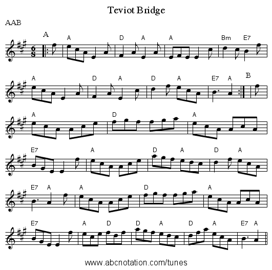 Teviot Bridge - staff notation