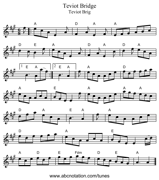 Teviot Bridge - staff notation