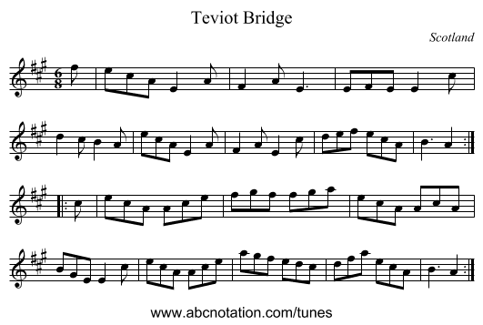 Teviot Bridge - staff notation