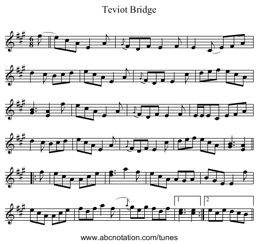 Teviot Bridge - staff notation