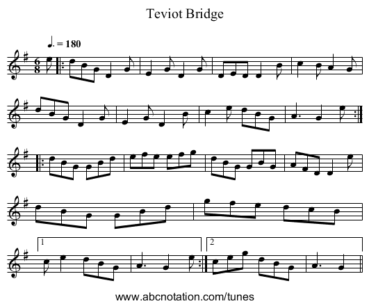 Teviot Bridge - staff notation