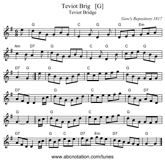 Teviot Brig   [G] - staff notation