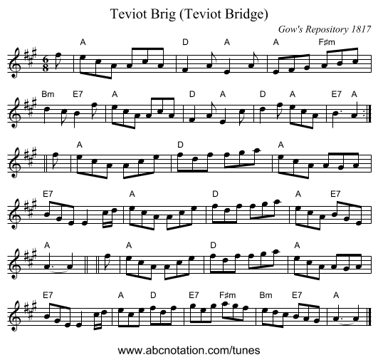 Teviot Brig (Teviot Bridge) - staff notation