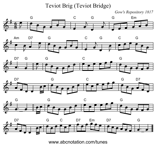 Teviot Brig (Teviot Bridge) - staff notation