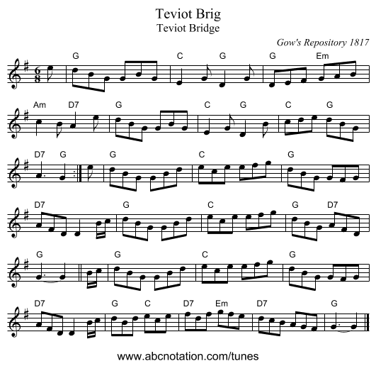 Teviot Brig - staff notation