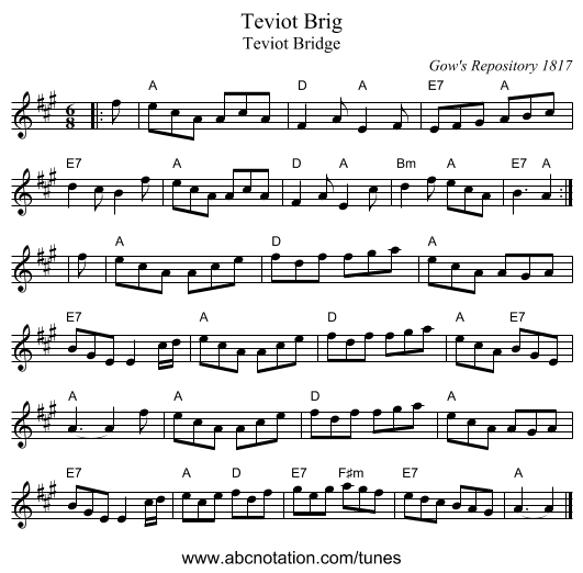 Teviot Brig - staff notation