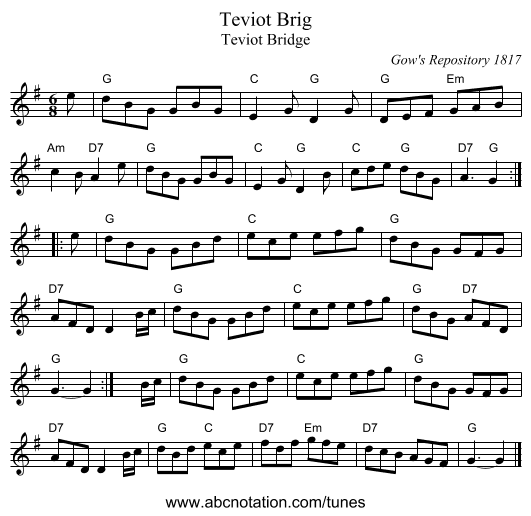 Teviot Brig - staff notation