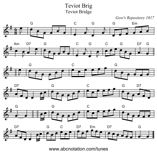 Teviot Brig - staff notation