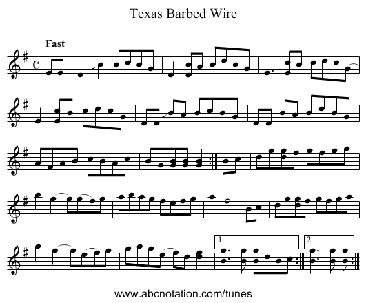 Texas Barbed Wire - staff notation